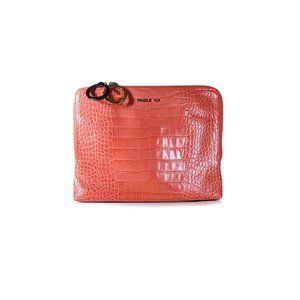 PAUL KA Clutch Coral Bag Multipurpose Croc Embossed 10.5" x 8"